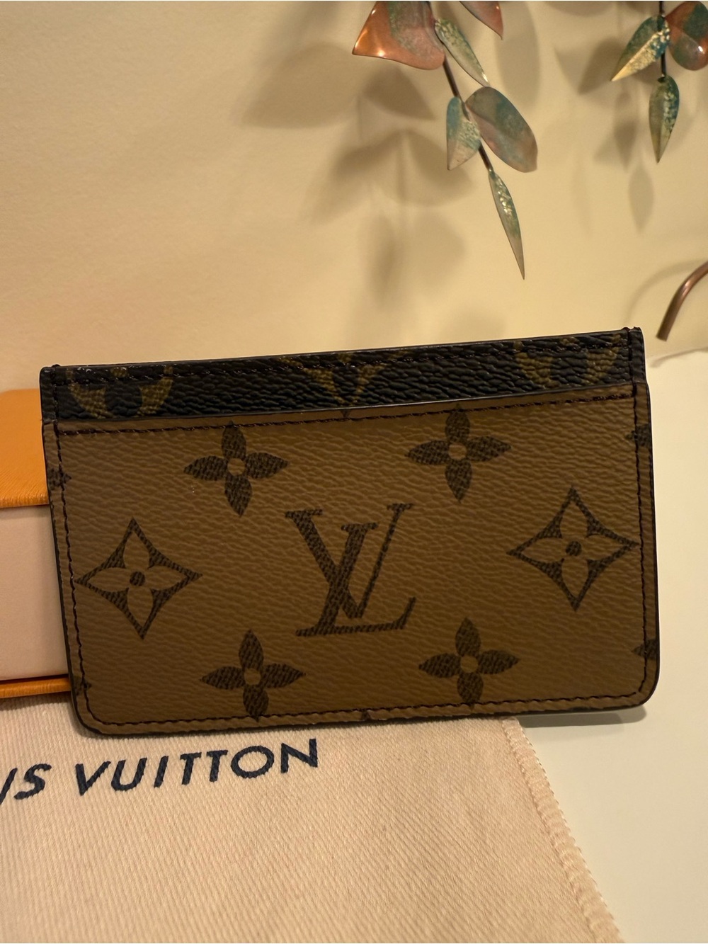 Louis Vuitton Reverse Monogram Card Holder Brown LV Authentic w/ Box & Dust Bag